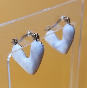 Chic White Heart Hoop Earrings